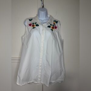 Athena Marie Sleeveless White Embroidered Button-Front Blouse size XL